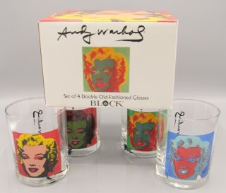 SET of 4 Dbl OLD FASHION GLASS Andy Warhol SOME LIKE IT HOT Marilyn Monroe (1ZQZ) 4