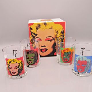 SET of 4 Dbl OLD FASHION GLASS Andy Warhol SOME LIKE IT HOT Marilyn Monroe (1ZQZ) 5