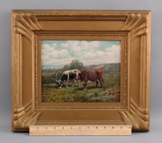 Small 1915 Antique,  Henrietta Fish,  Country Cow American Landscape Oil Painting