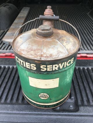 Vintage Cities Service Oil Company 5 Gallon Metal Motor Oil Can W/ Caps