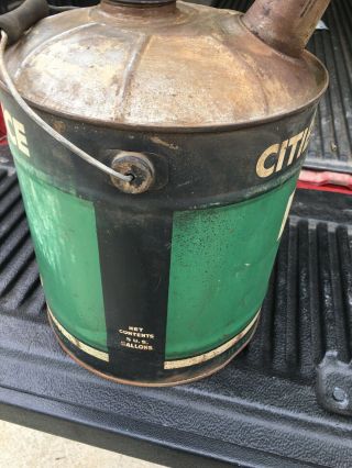 Vintage Cities Service Oil Company 5 Gallon Metal Motor Oil Can w/ Caps 3