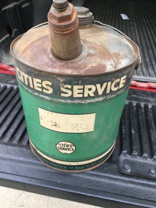 Vintage Cities Service Oil Company 5 Gallon Metal Motor Oil Can w/ Caps 4