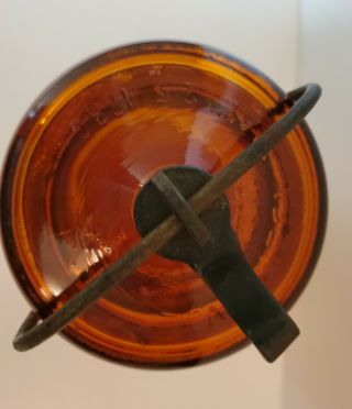 Antique Amber Globe Pint Jar Lid Metal Clasp Bail Patented May 25 1886 4