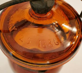 Antique Amber Globe Pint Jar Lid Metal Clasp Bail Patented May 25 1886 6