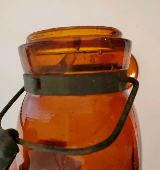 Antique Amber Globe Pint Jar Lid Metal Clasp Bail Patented May 25 1886 8