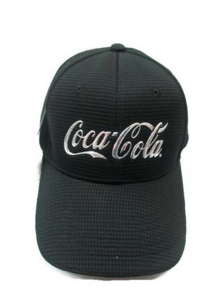 Coca - Cola Black Waffle - Weave Baseball Cap Hat With Silver Metallic Script Logo