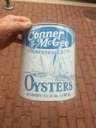 Conner Mcgee Brand Gallon Seafood Oyster Tin Can Chincoteague Virginia