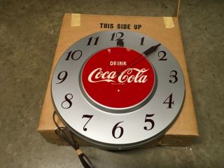 Coca Cola General Electric / Telechron Clock Silver Nos With Box 1950s