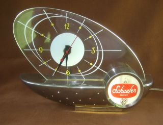 Schaefer Beer Mid Century Lighted Atomic Ship Clock Price Bros.