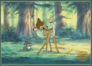 Bambi Sericel Signed By Frank Thomas & Ollie Johnston Walt Disney Cel