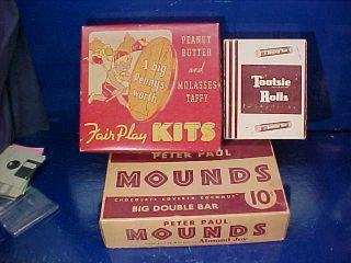3 Orig 1930s Candy Country Store Advertising Boxes - Mounds Bar Tootsieroll Kits