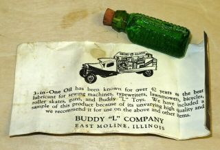 Buddy L 3 - In - 1 Oil Glass Sample Bottle W/ Paperwork 1930 
