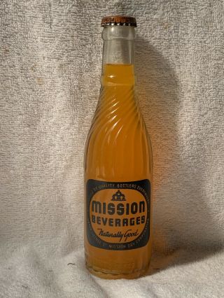 Full 7oz Mission Orange Black Acl Soda Bottle Durham,  N.  C.