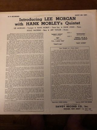 70 ' s Press Introducing Lee Morgan With Hank Mobley’s Quintet Savoy Mono LP 1956 7