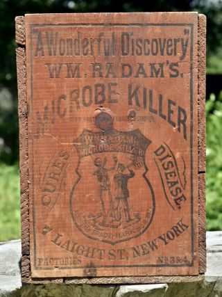 Wm Radam’s Microbe Killer Jugs Or Cure Bottles Wood Crate Advertising