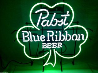 [ship From Usa] Pbr Pabst Blue Ribbon Beer Clover Real Neon Sign Bar Pub Light