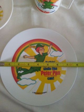 Vintage 1983 Peter Pan Peanut Butter Plastic Cup,  Bowl and Plate Set 3