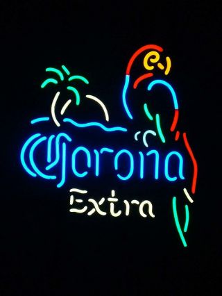 [ship From Usa]19x15 Corona Extra Parrot Bird Palm Tree Neon Sign Beer Bar Light