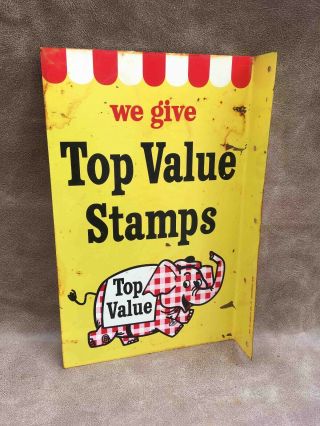 Old We Give Top Value Stamps 2 Sided Advertising Store Flange Sign Elephant Logo