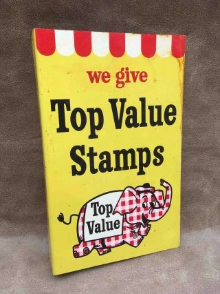 Old We Give Top Value Stamps 2 Sided Advertising Store Flange Sign Elephant Logo 3