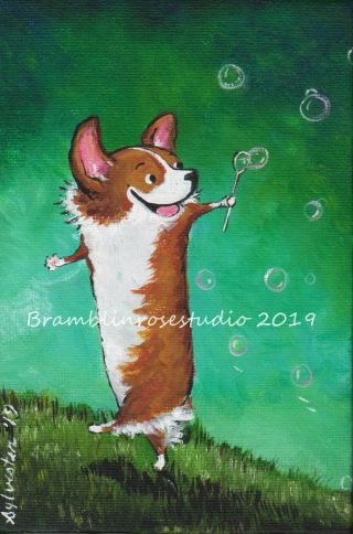 Welsh Pembroke Corgi Painting Dog Puppy Collectible Art Gift