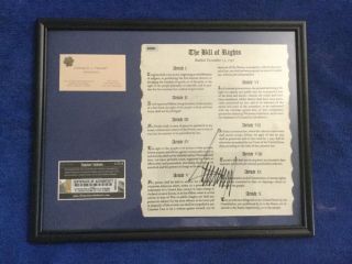 Trump Autograph Bill Of Rights 1/4 Trump Organization Buisness Card W/seal