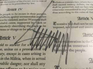 Trump autograph Bill Of Rights 1/4 Trump Organization buisness Card w/Seal 3