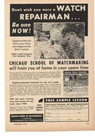 1962 Chicago School Of Watchmaking Advertisement Chicago,  Illinois
