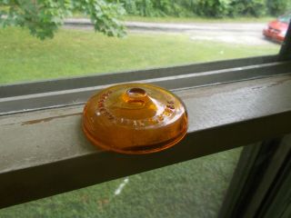 Orange Amber Glass Lid For Globe Fruit Jar Patented May 25 1886 Bold Emb