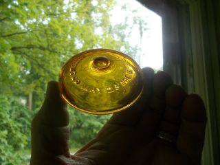 ORANGE AMBER GLASS LID FOR GLOBE FRUIT JAR PATENTED MAY 25 1886 BOLD EMB 2
