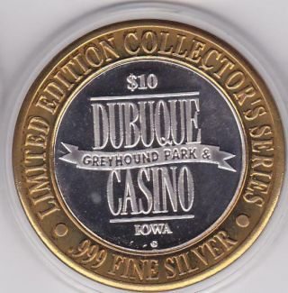 Dubuque Greyhound Park IA Wildlife Horses.  999 Fine Silver $10 Casino Token 2
