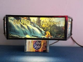 (vtg) 1980s Old Style Beer Back Bar Light Up Waterfall Lake Sign Game Room Rare