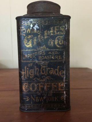 Antique Gillies Coffee Tin Litho 1 Tall Square Can Early York Grocery Store