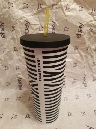 Starbucks Matte Black & White Zebra Stripe Acrylic Cold Cup 24oz Nwot Rare