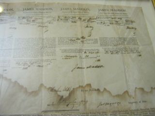 Presidents JAMES MADISON JAMES MONROE Dual AUTOGRAPH Ship ' s Papers SIGNED 1812 2