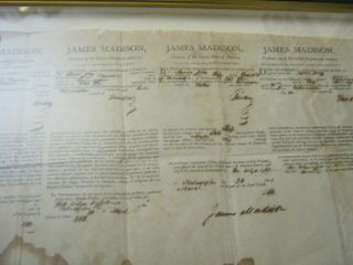 Presidents JAMES MADISON JAMES MONROE Dual AUTOGRAPH Ship ' s Papers SIGNED 1812 8
