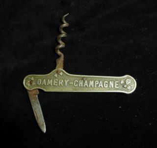 French Vintage Corkscrew & Knife - Advertising Achille Perrier Damery Champagne