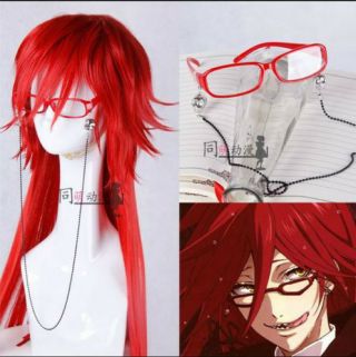 Anime Black Butler Grell Sutcliff Wig Red Wig Cos Prop Standard
