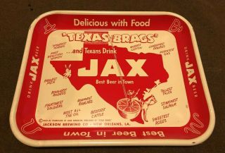 Cowboy Texas Brags Drink Jax Beer Vintage Tin Metal Tray Sign Jackson Brewing Ex