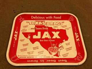 Cowboy Texas Brags Drink JAX Beer Vintage Tin Metal Tray Sign JACKSON BREWING Ex 2