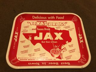Cowboy Texas Brags Drink JAX Beer Vintage Tin Metal Tray Sign JACKSON BREWING Ex 3