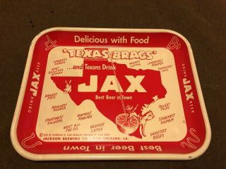 Cowboy Texas Brags Drink JAX Beer Vintage Tin Metal Tray Sign JACKSON BREWING Ex 4