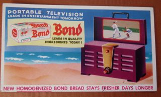Vintage Bond Bread Advertising Blotter - Portable Television