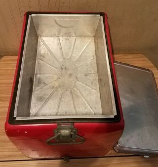 RARE 1940 ' s Coca Cola Soda Pop Picnic Cooler Embossed Metal with Sandwich Tray 10