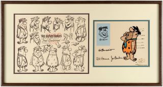 Fred Gladstone / Flintstone Ltd Ed Model Sheet & Cel Framed Hand Signed W Sketch