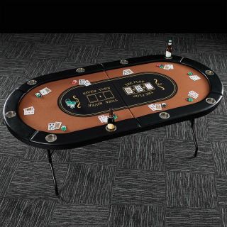Poker Table 10 Player Cup Holders Tournament Texas Holdem Casino Game Room Folds