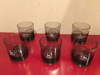Vintage John Deere Logo Smoky Black Drinking Glasses Cocktail Low Ball Set - 6