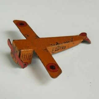 1931 Tin Litho Cracker Jack Premium Prize Airplane With Dots On Winds Toy