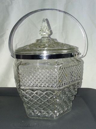 Vintage 1960s Crystal Anchor Hocking Wexford Ice Bucket & Lid W/ Handle