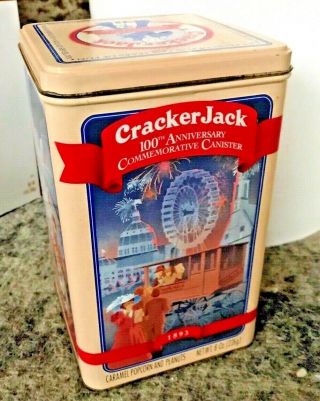 Vintage Cracker Jack Collectible Tin 100 Years Of Fun 1893 - 1993 Baseball 1922